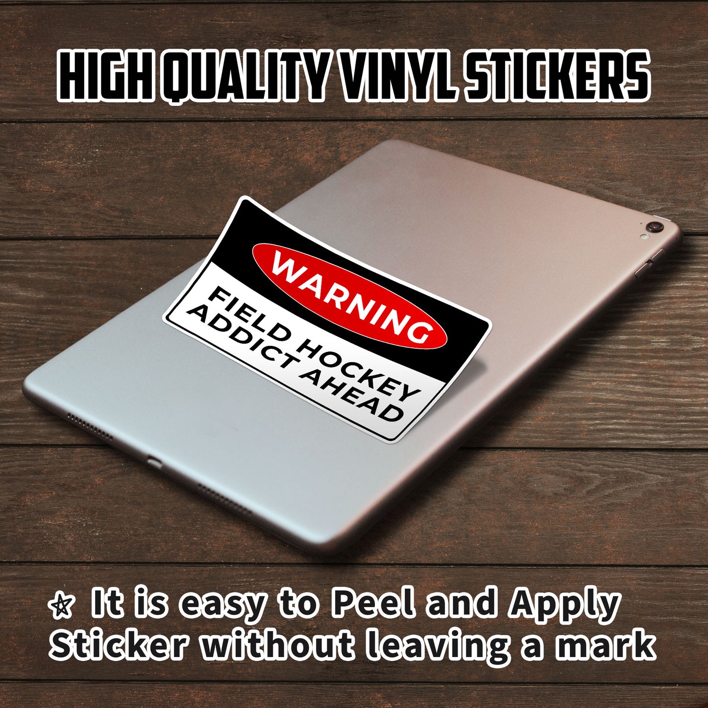 Warning Field Hockey Addict Ahead Sticker Funny Sport Warning Stickers Waterproof Vinyl Decals for Car Truck Laptop Helmet Water Bottles Bicycle Luggage Stickers