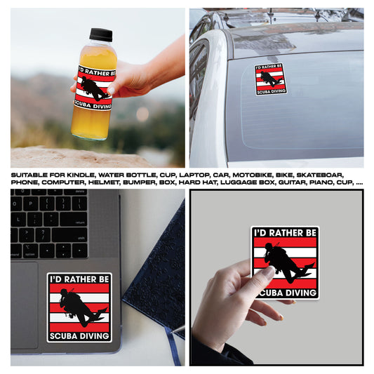 Diving Id Rather Be Scuba Gear Sticker, Scuba Gear Stickers, Ocean Diving Vinyl Decals, Adventure Sport, Waterproof, UV Resistant, for Laptop, Water Bottle, Journal, Notebook