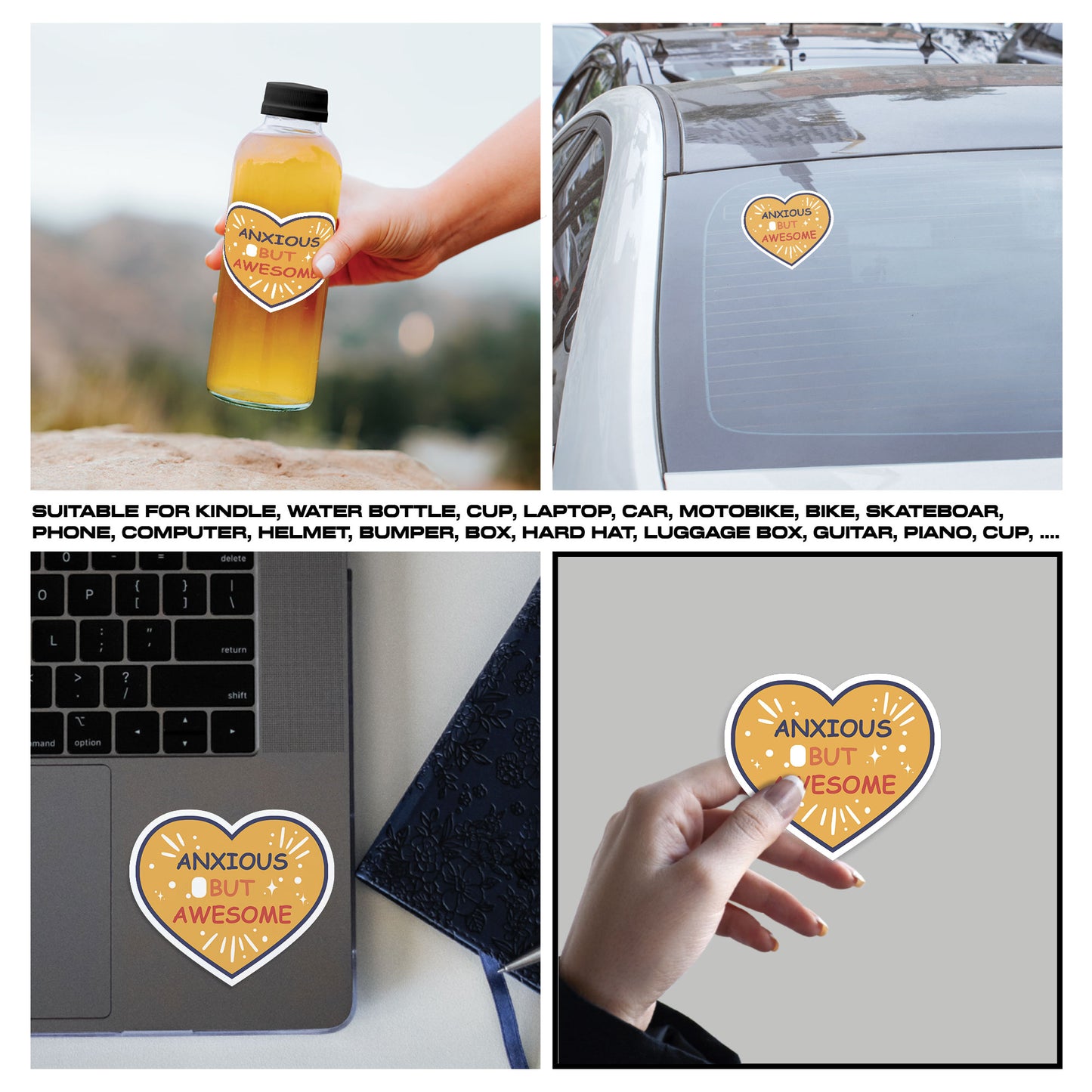 Anxious But Awesome Sticker, Mental Health Stickers, Positive and Supportive Vinyl Decals, Waterproof, UV Resistant, for Laptop, Water Bottle, Notebook, Mirror, Scrapbook, Phone Case
