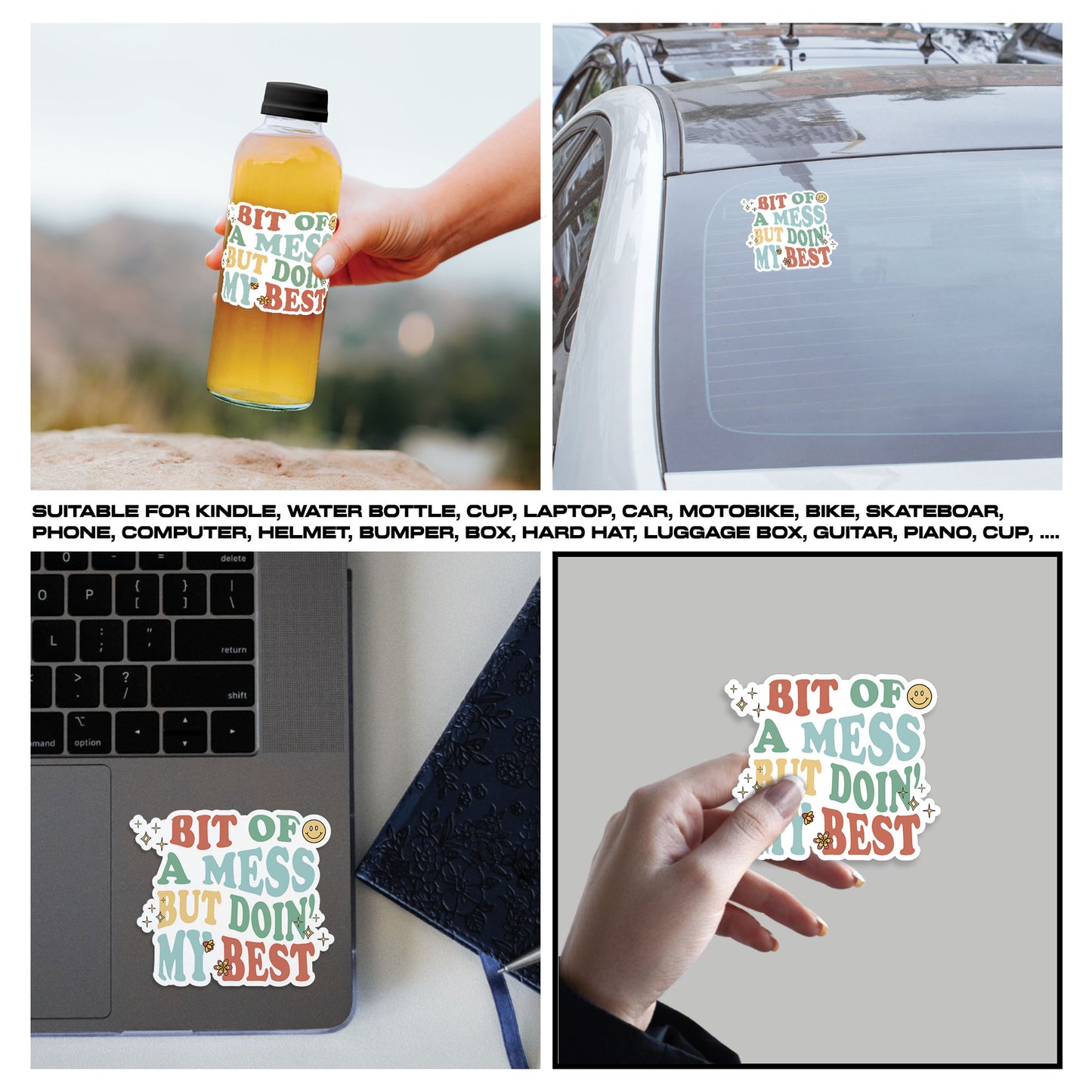 Bit Of A Mess But Doin My Best Sticker, Mental Health Stickers, Positive  Vinyl Decals, Waterproof, UV Resistant, for Laptop, Water Bottle, Notebook, Mirror, Scrapbook, Phone Case