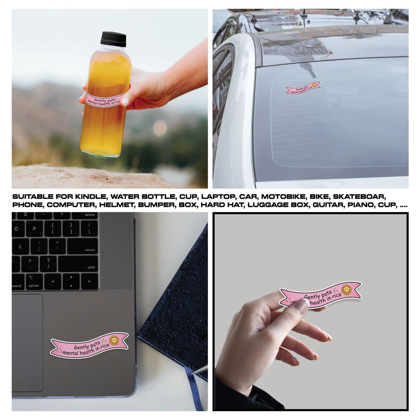 Gently PutsMental Health In Rice Sticker, Mental Health Stickers, Positive Vinyl Decals, Waterproof, UV Resistant, for Laptop, Water Bottle, Notebook, Mirror, Scrapbook, Phone Case