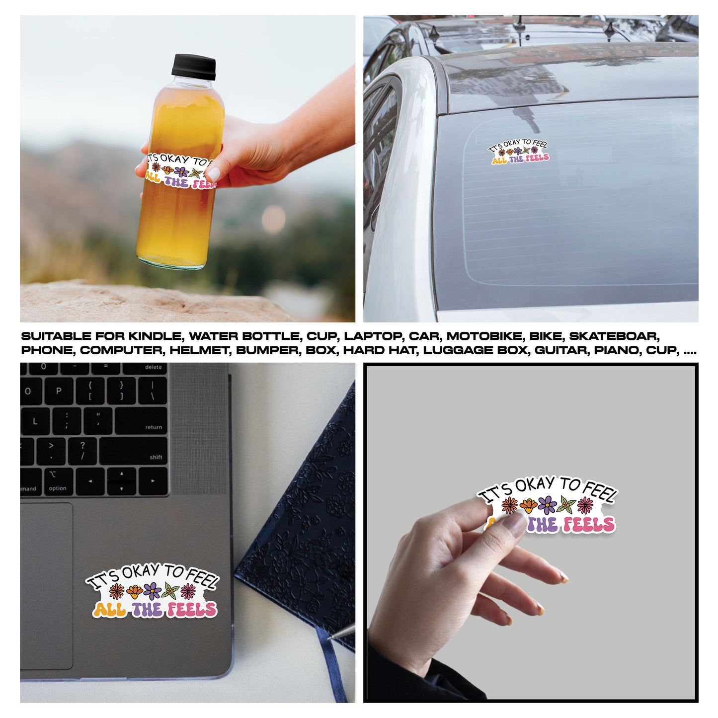 It Is Okay To Feel All The Feels Sticker, Mental Health Stickers, Positive Vinyl Decals, Waterproof, UV Resistant, for Laptop, Water Bottle, Notebook, Mirror, Scrapbook, Phone Case