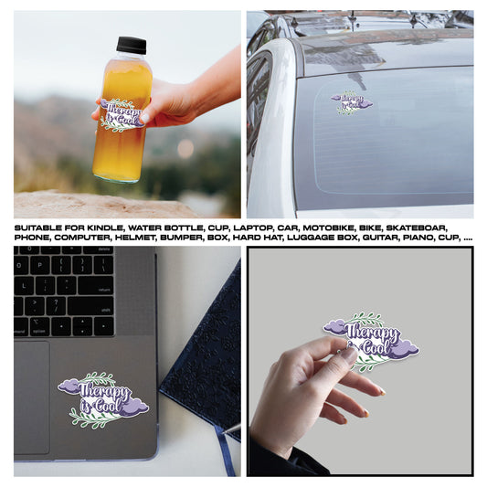Therapy Is Cool Sticker, Mental Health Stickers, Positive and Supportive Vinyl Decals, Waterproof, UV Resistant, for Laptop, Water Bottle, Notebook, Mirror, Scrapbook, Phone Case
