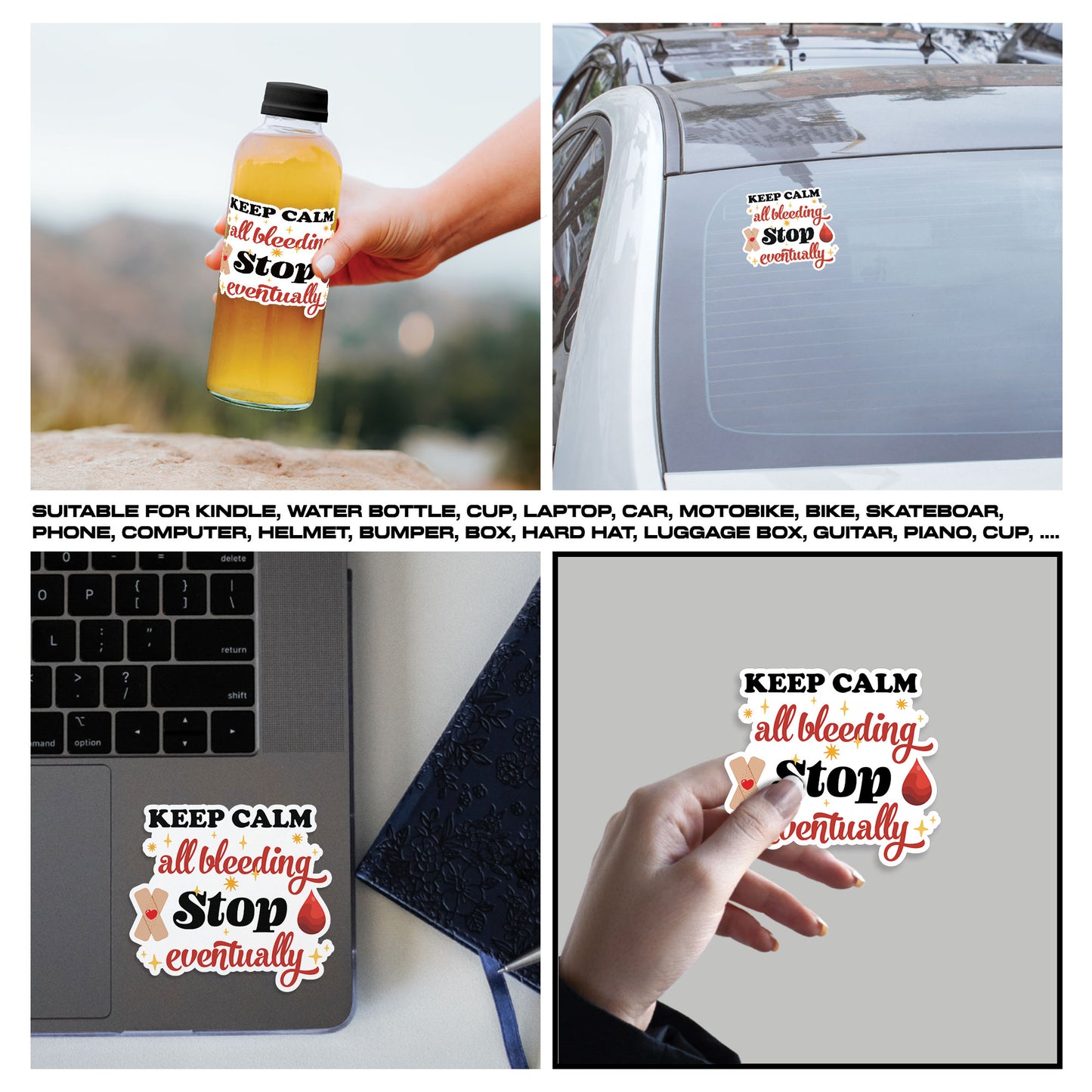 Keep Calm All Bleeding Stop Eventually Sticker, Nurse Stickers, Nursing Medical Funny Doctor Heathcare Vinyl Decals, Waterproof, UV Resistant, Suitable for Tumbler, Laptop, Car