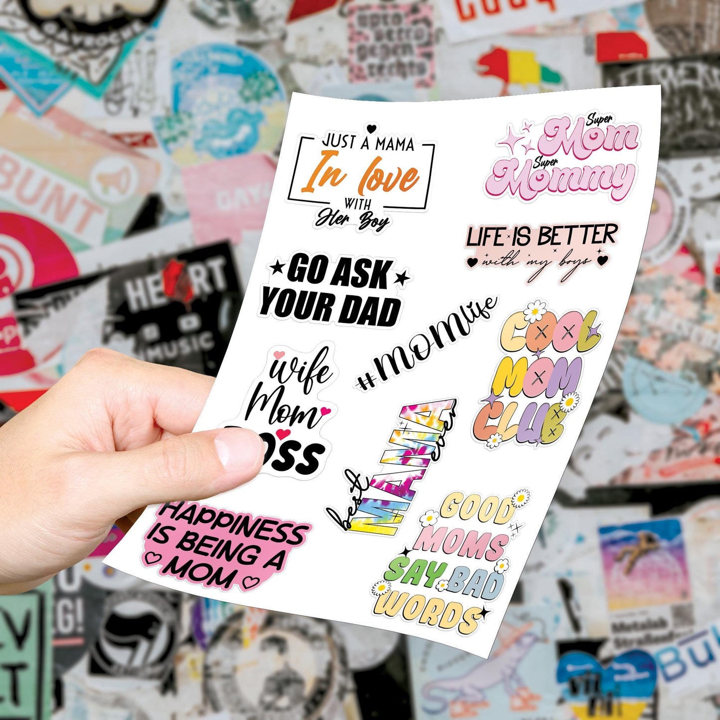 Funny Mom Life Stickers: Waterproof Vinyl Decals (9-Piece Sheet)