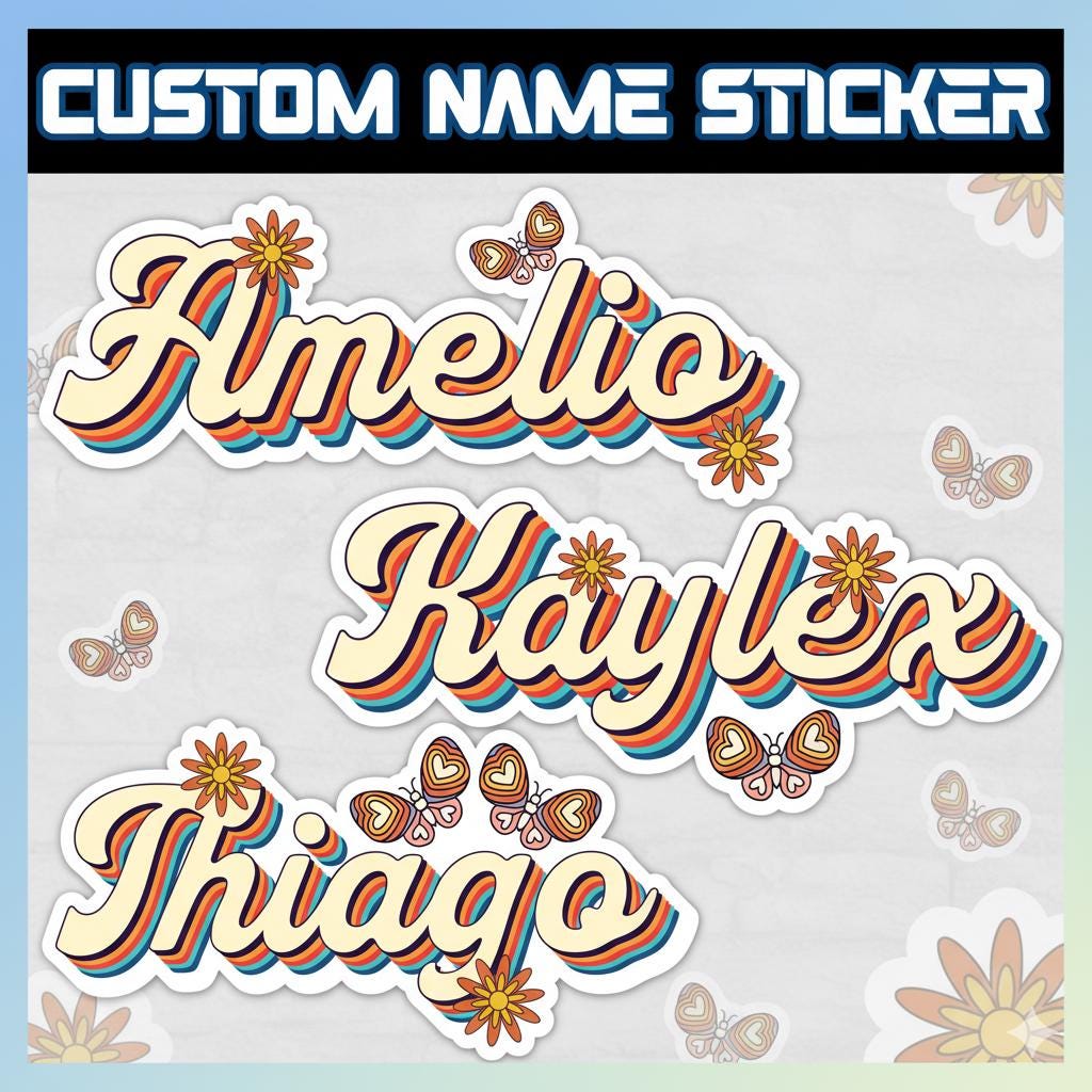 Custom Retro Name Sticker: Custom Groovy Daisy Decal, Waterproof Vinyl Decal for Water Bottles, Laptop, Daycare labels