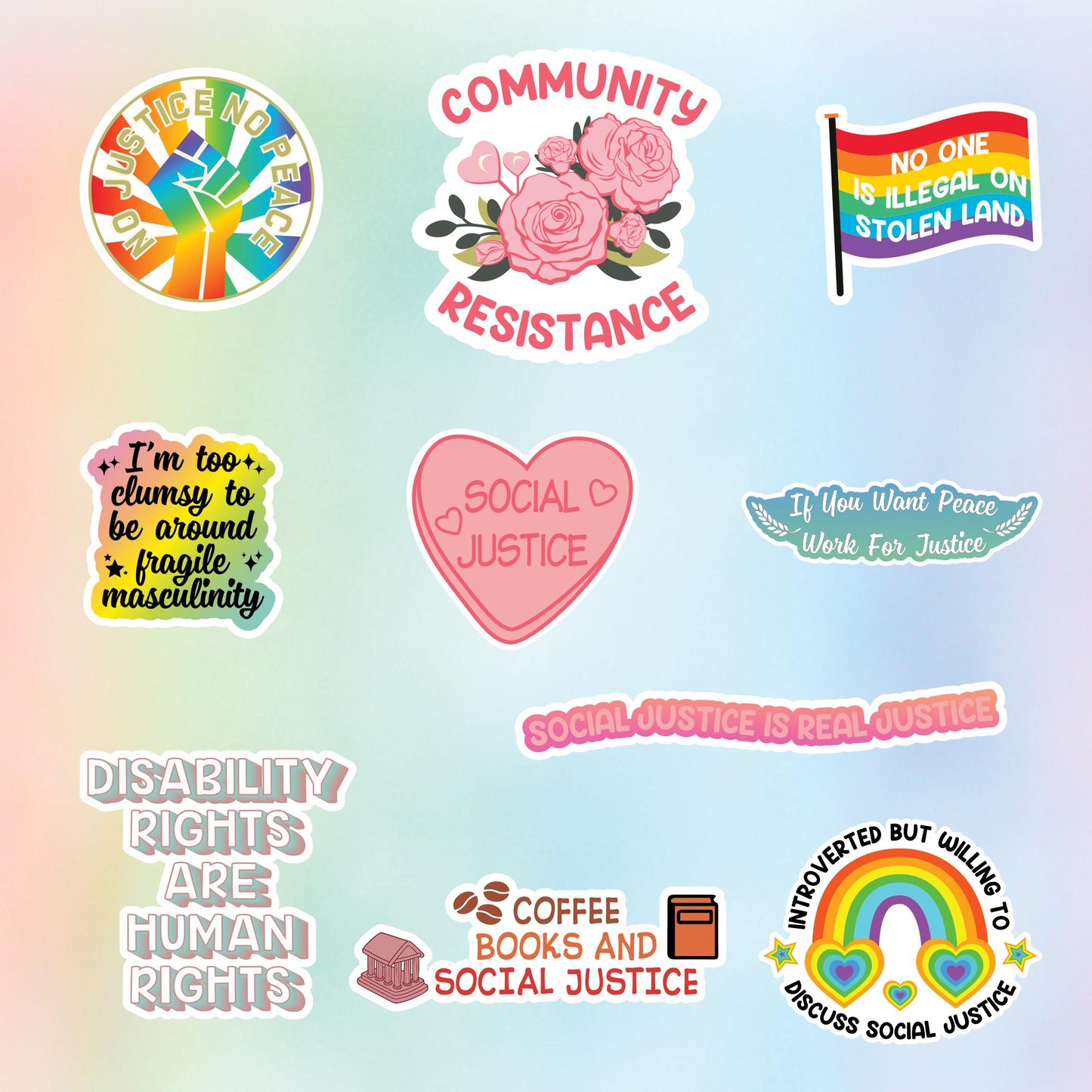 Social Justice Sticker Sheet: Human & Equal Rights, Feminist Decals