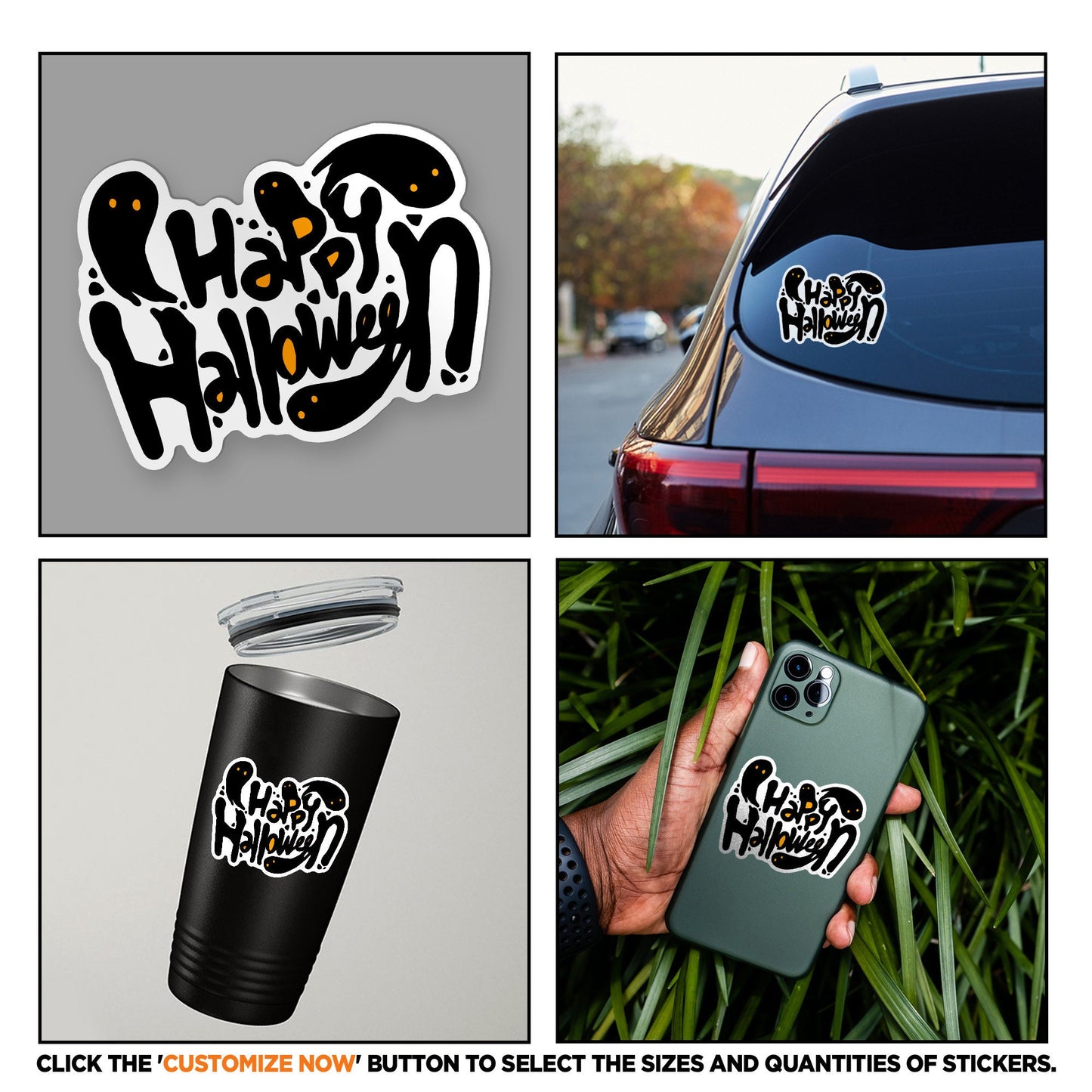 Happy Halloween Ghost Vinyl Sticker: Laptop, Guitar, Skateboard