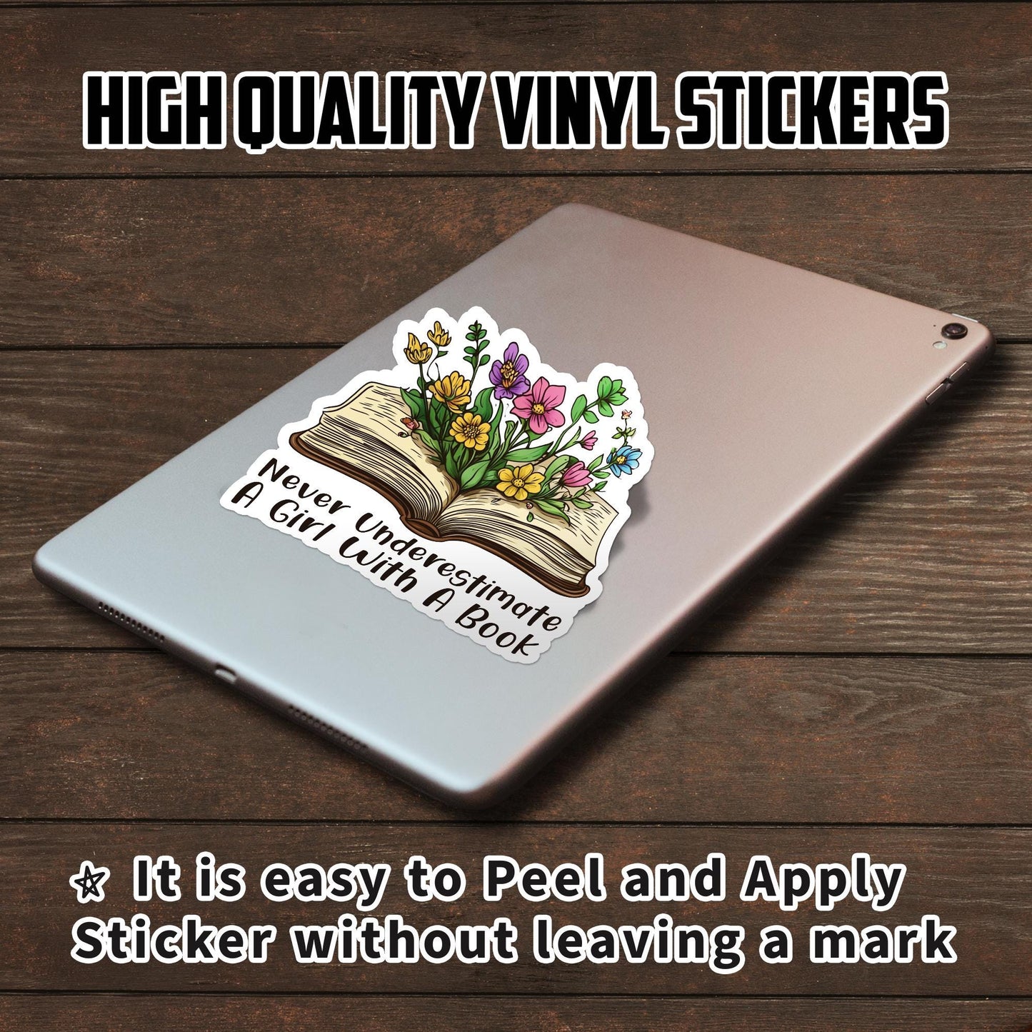 Floral Book Girl Sticker: Uplifting Laptop Decal