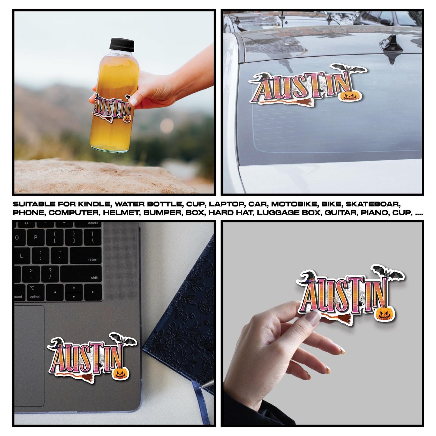 Custom Name Sticker, Halloween Name Sticker, Personalized Water-Resistant Vinyl Decal for Water Bottle, Helmet, Tool Boxes