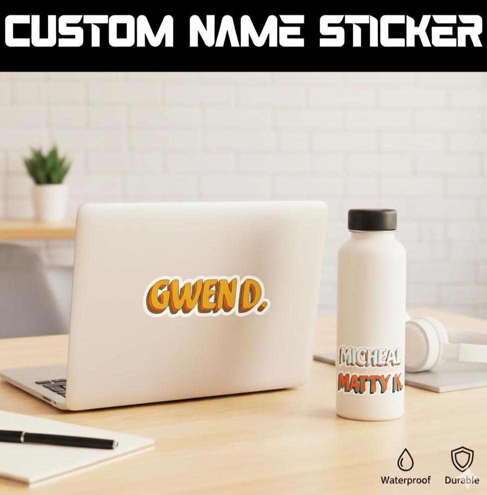 Waterproof Name Decal - Personalized 3-Layers Color Vinyl Sticker, Custom Name Stickers, Water Bottle, Laptop, Kindle Decal, Girl Ideal Gift