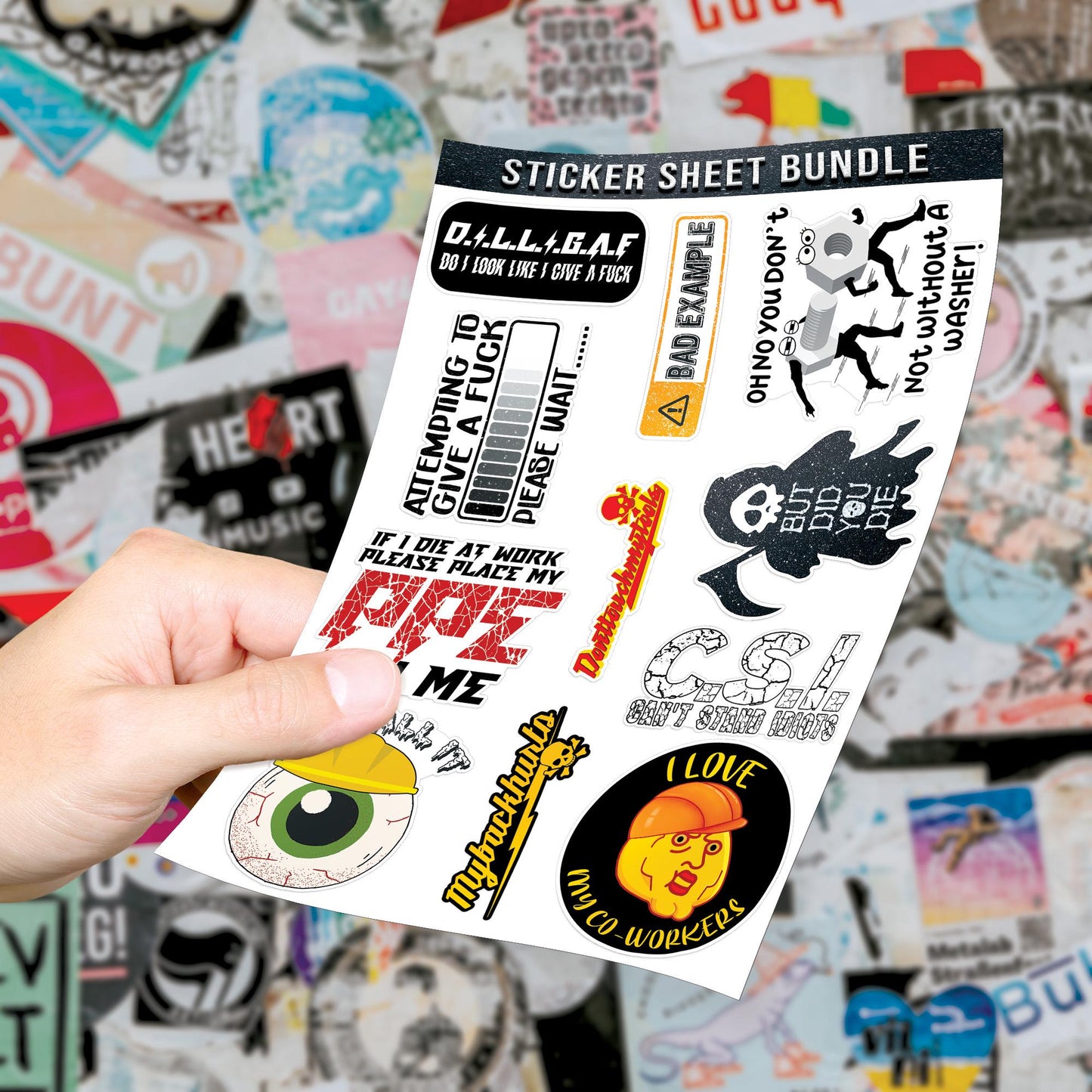 Funny Blue Collar Sticker Set: Hard Hat & Tool Box Decals - 10 PC
