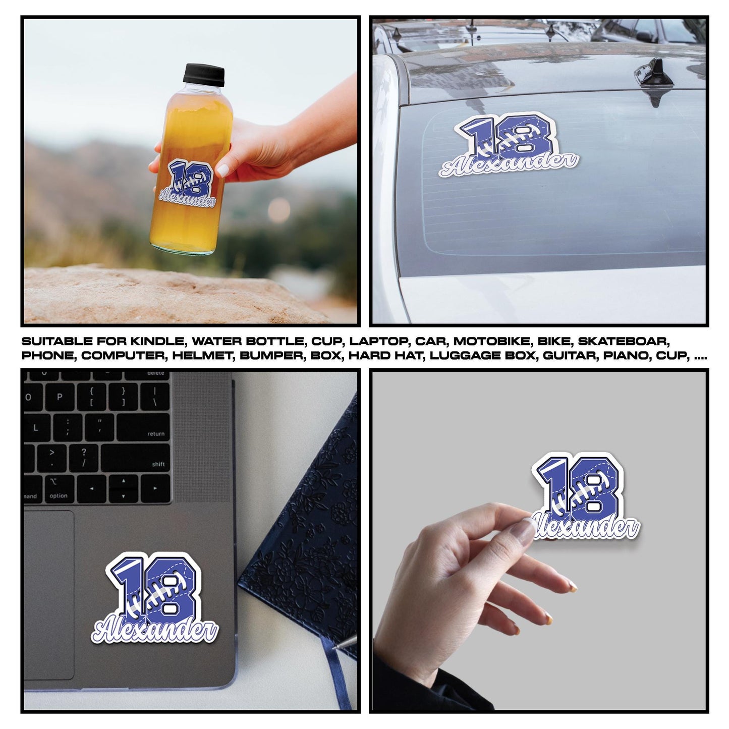 Custom Name Number Sticker, Personalized Waterproof Vinyl Decal For Football Helmet, Water Bottle, Tool Boxes, Custom Helmet Stickers