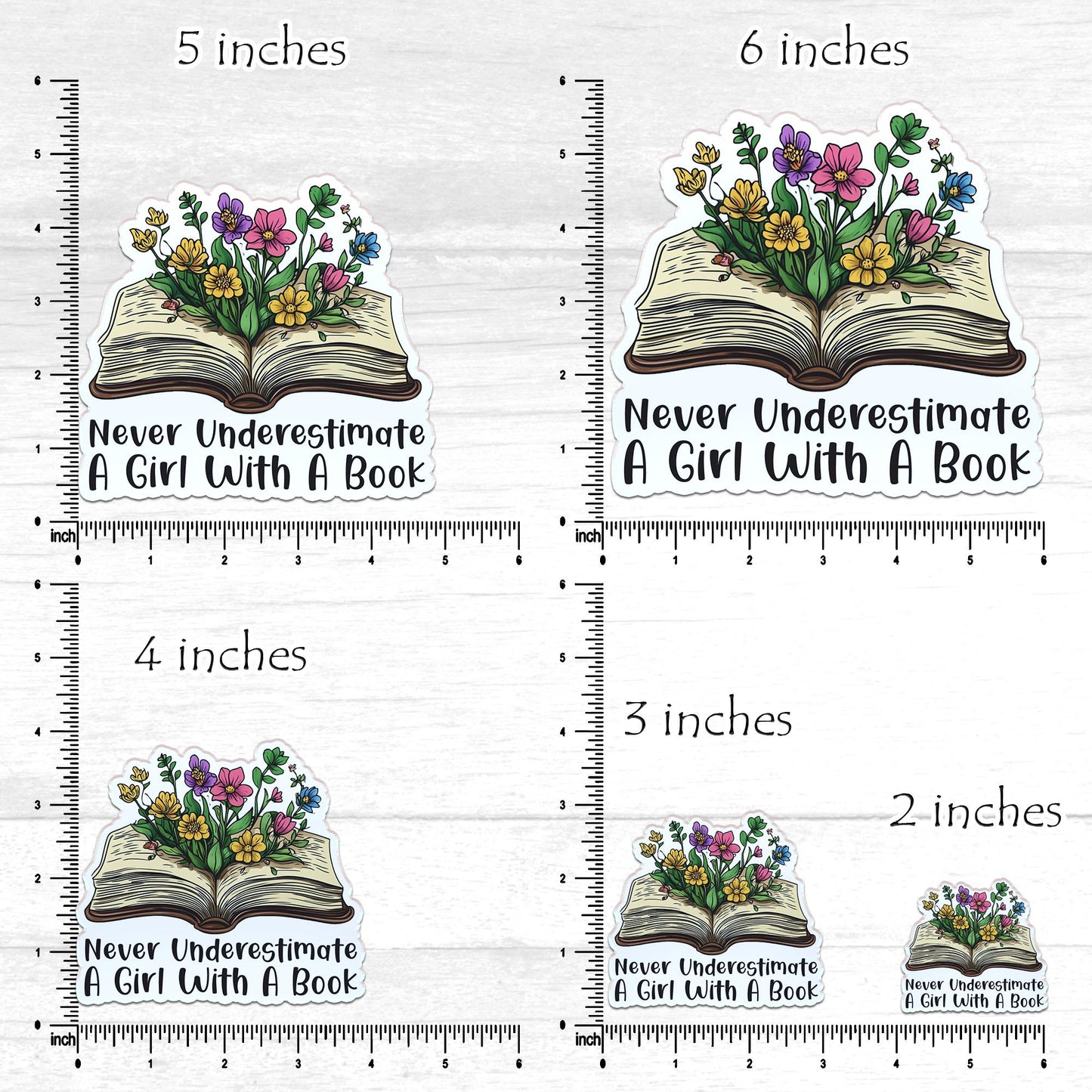 Floral Book Girl Sticker: Uplifting Laptop Decal