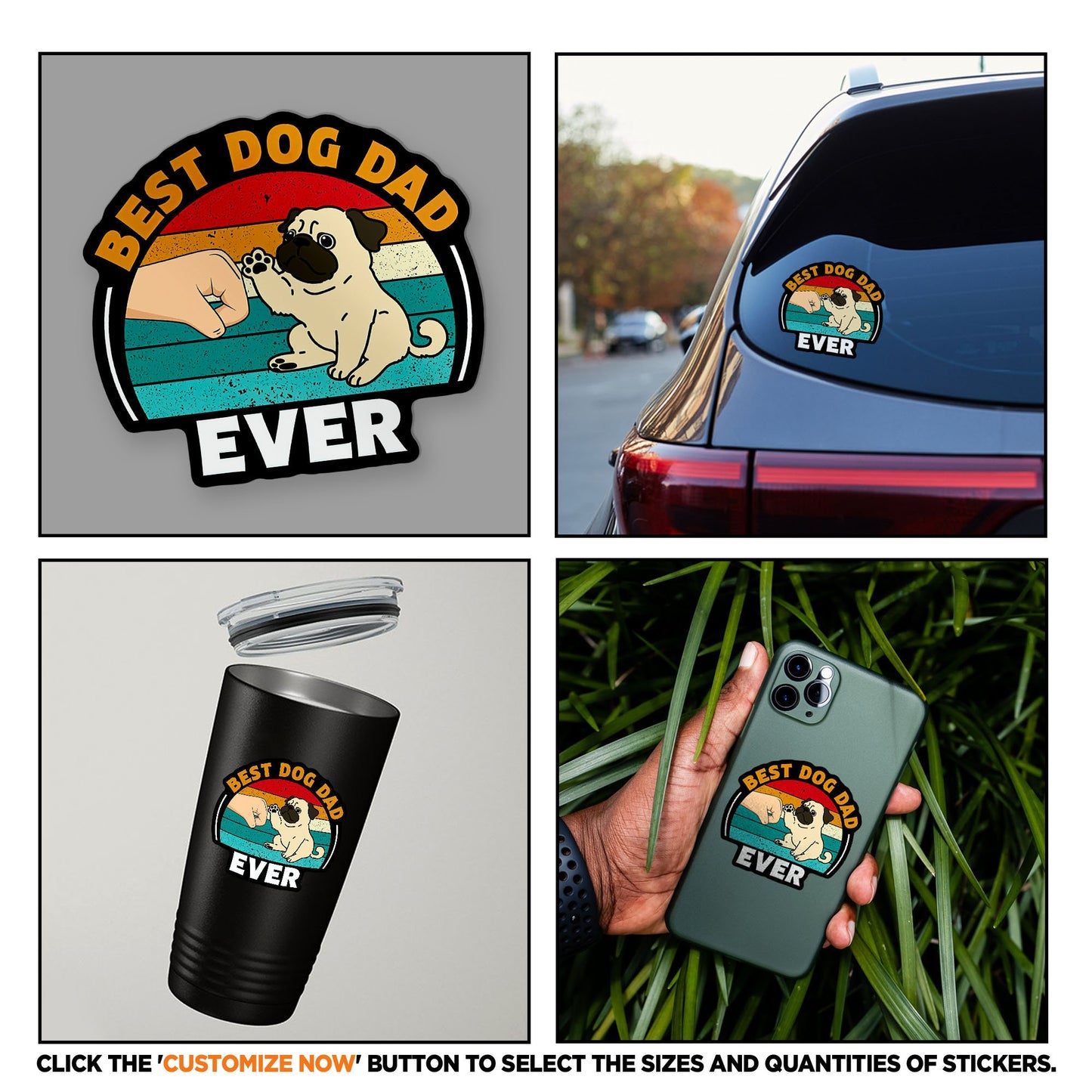 Best Dog Dad Ever, Waterproof Kiss Cut Vinyl Sticker, Stickers for Water Bottles,Skateboards and Notebooks, Laptop Stickers