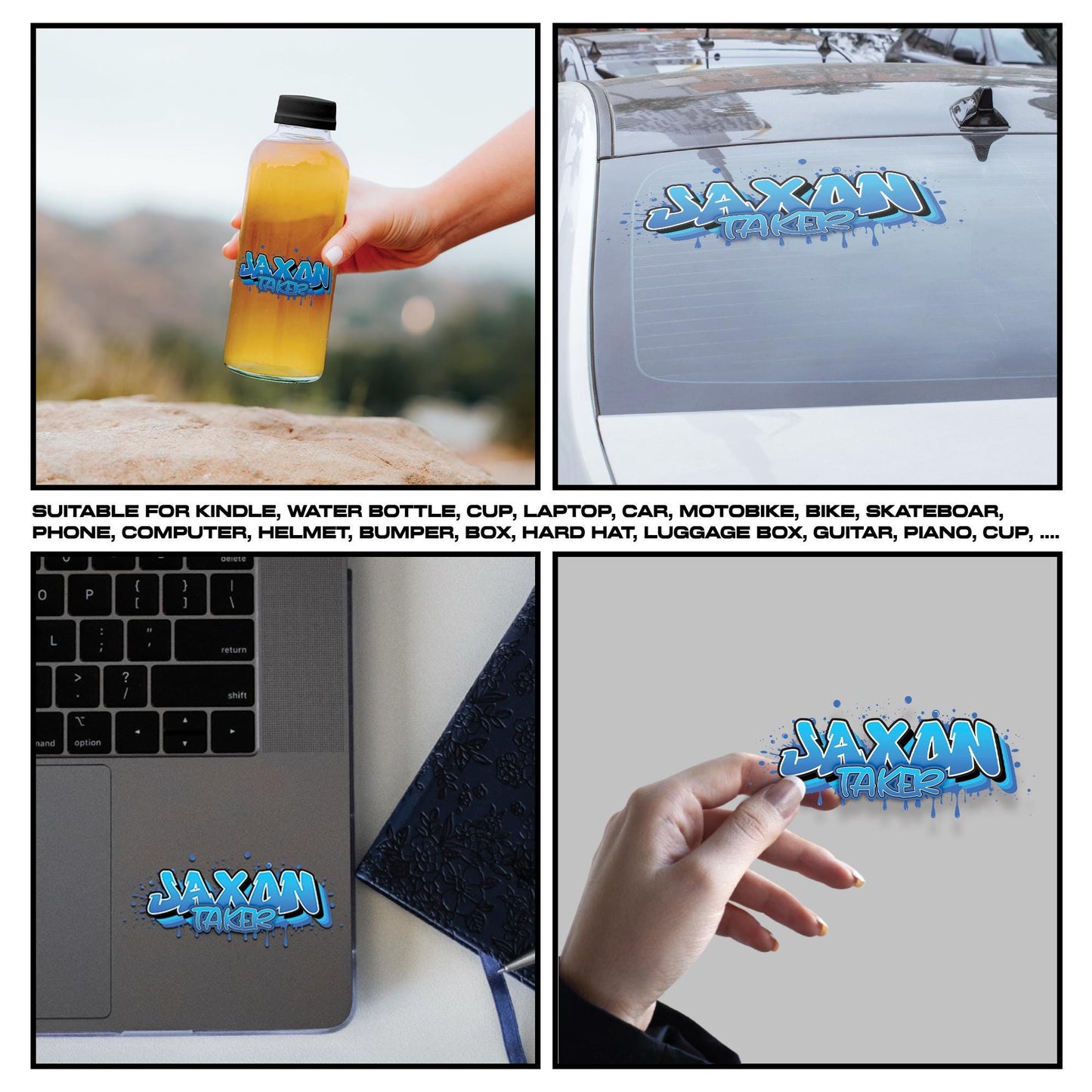 Custom Name Sticker Waterproof: Personalized Graffiti Style Vinyl Decals, Die-Cut Name Labels for Water Bottles, Laptops, Lunchbox
