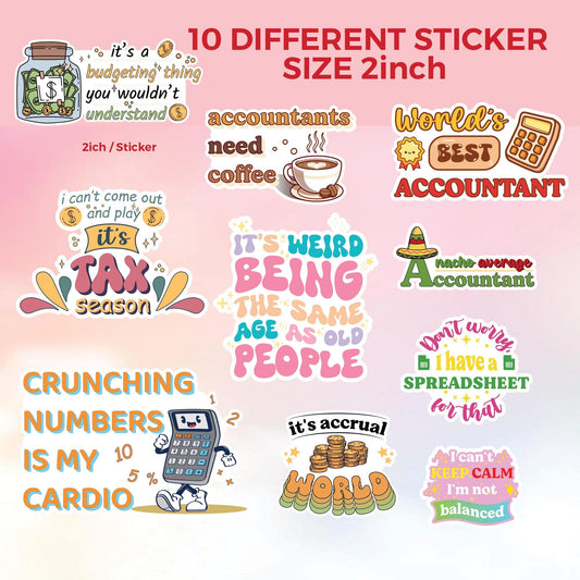 CPA Accountant Sticker Sheet (10 pcs) - Funny Waterproof Vinyl Decals