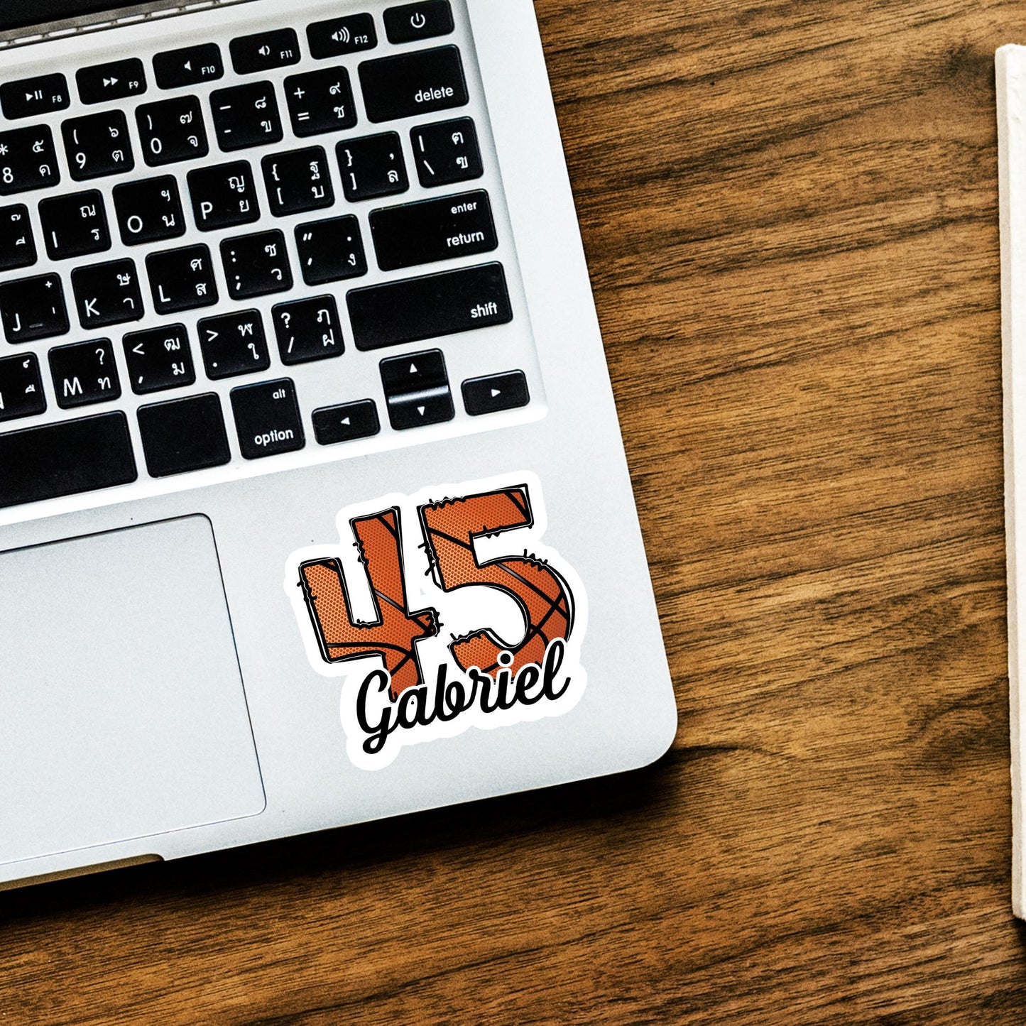 Personalized Basketball Name & Number Sticker: Water Bottle, Laptop Decal