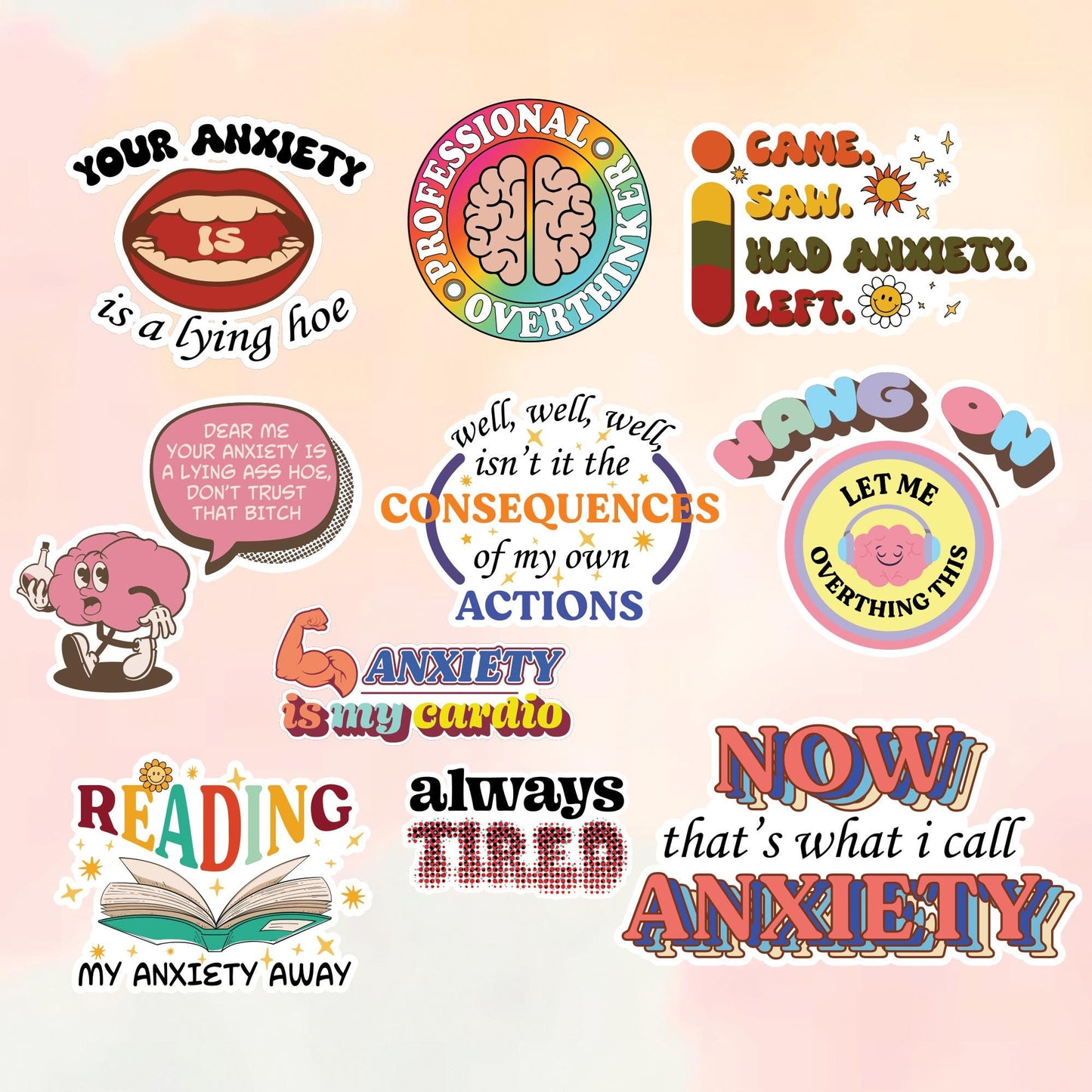 Anxiety Relief Stickers: 10 Pack Sensory Fidget Decals - Mental Health