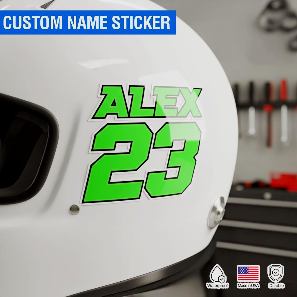 Personalized Racing Name and Number Vinyl Sticker, Custom Name Sticker, Custom Number Sticker: Waterproof Vinyl Decal for Bike Dart, Helmet