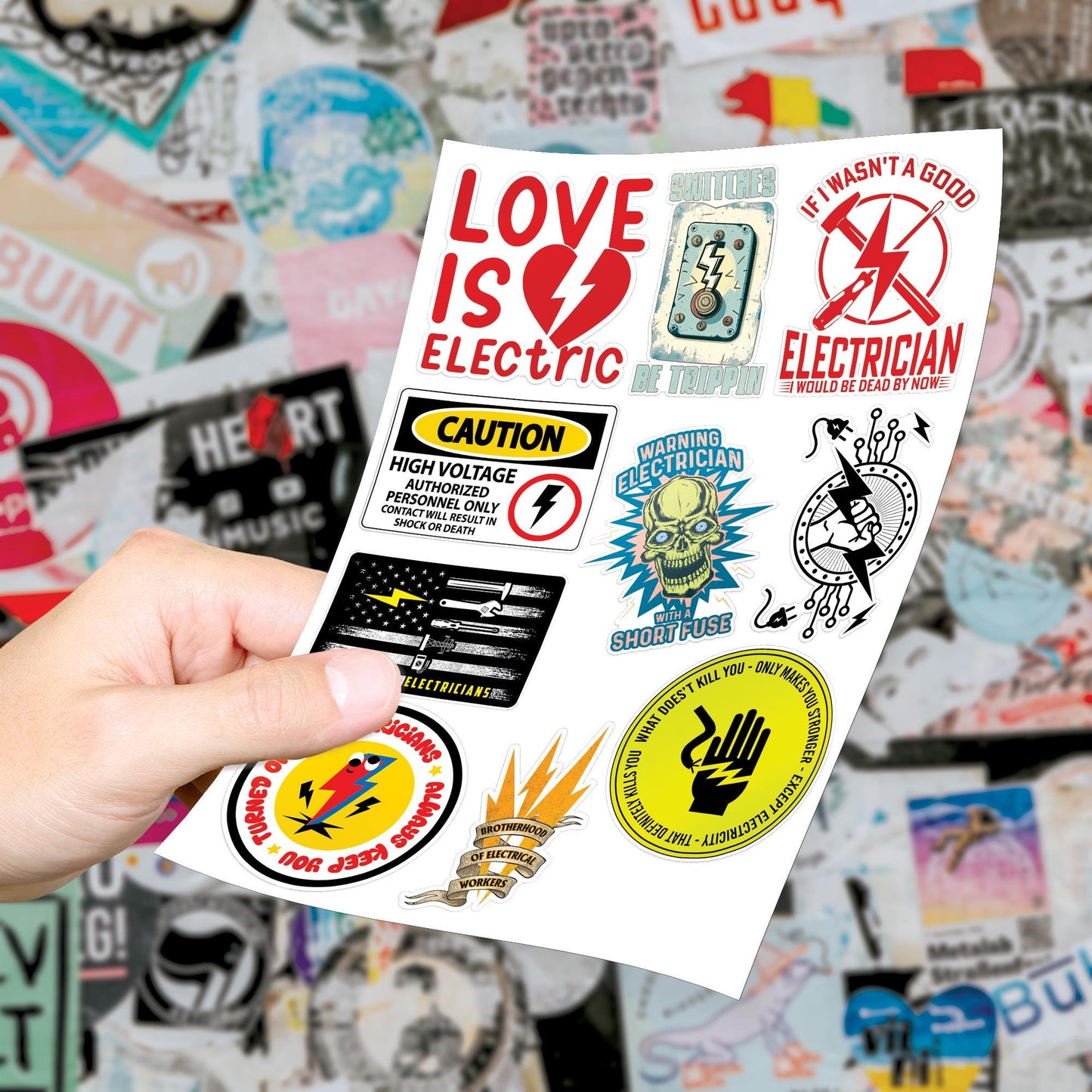 Electrician Stickers: Electricity Explained, Warning Decals (10-Piece Sheet) Made in USA