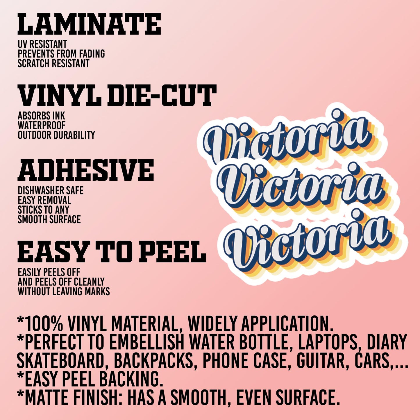 Custom Stickers with Lettering, Personalized Vinyl Decals - Waterproof Name Labels for Water Bottles, Laptops, Planners