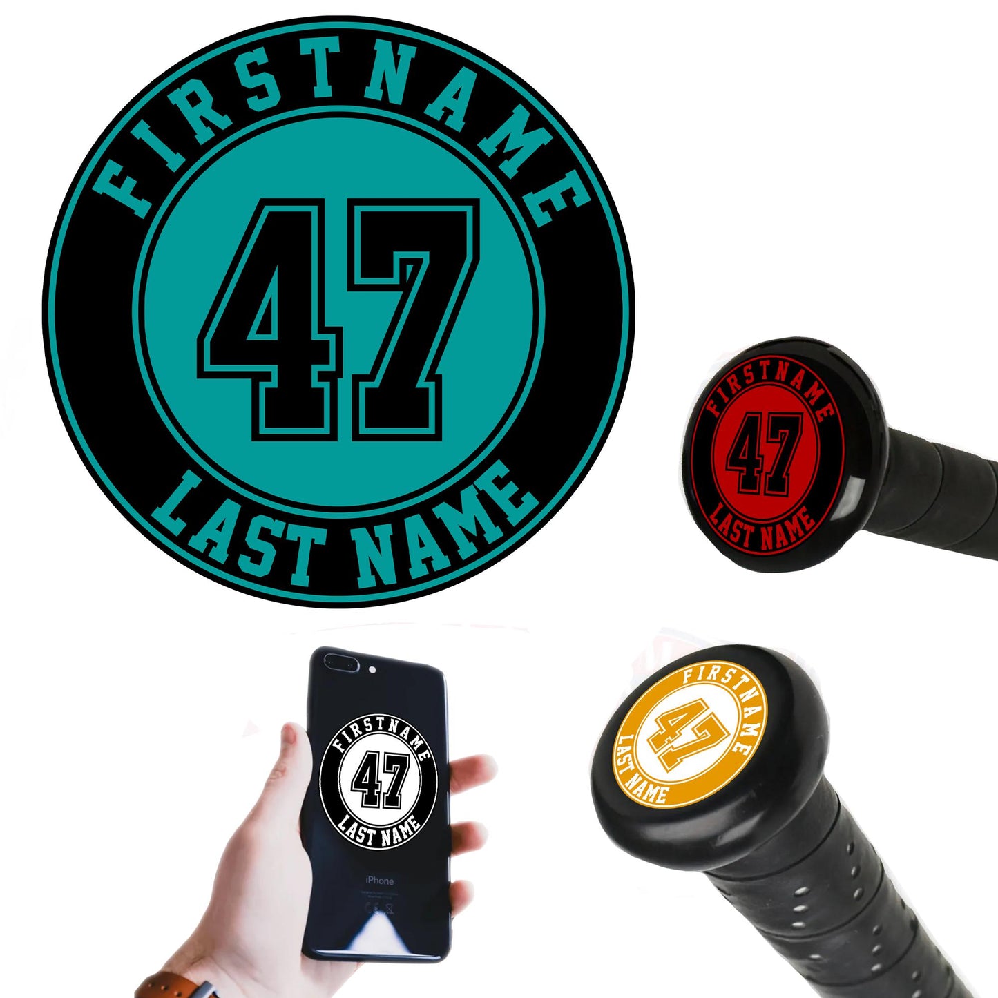 Custom Baseball Bat Knob Sticker: Personalized Name Number Sticker - 1.5" (4-Pack)